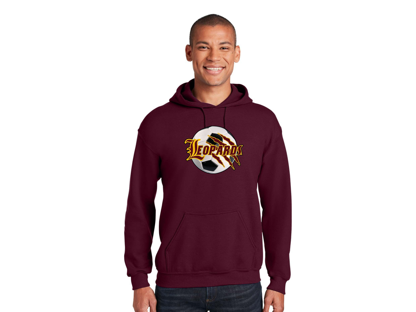 Leopards Soccer Ball Maroon or Black Hoodie